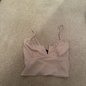 Tan Gingham Blouse Crop Top